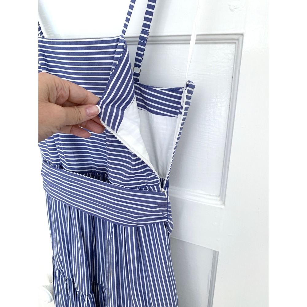J Crew Garratt Blue White Striped Maxi Dress 00 Poplin Tiered Ruffle Coastal - Picture 15 of 16